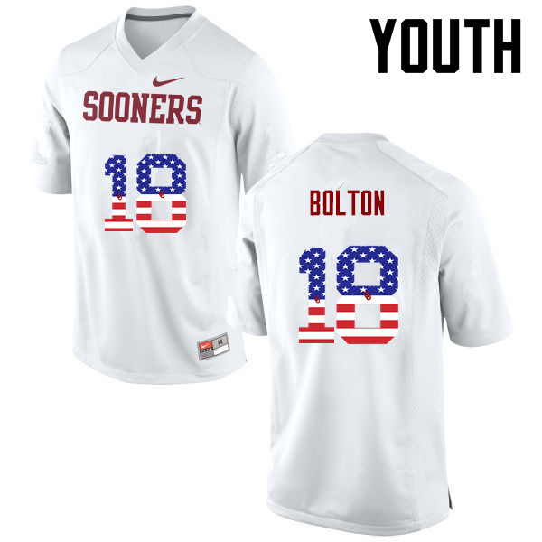 Youth Oklahoma Sooners #18 Curtis Bolton College Football USA Flag Fashion Jerseys-White - Click Image to Close